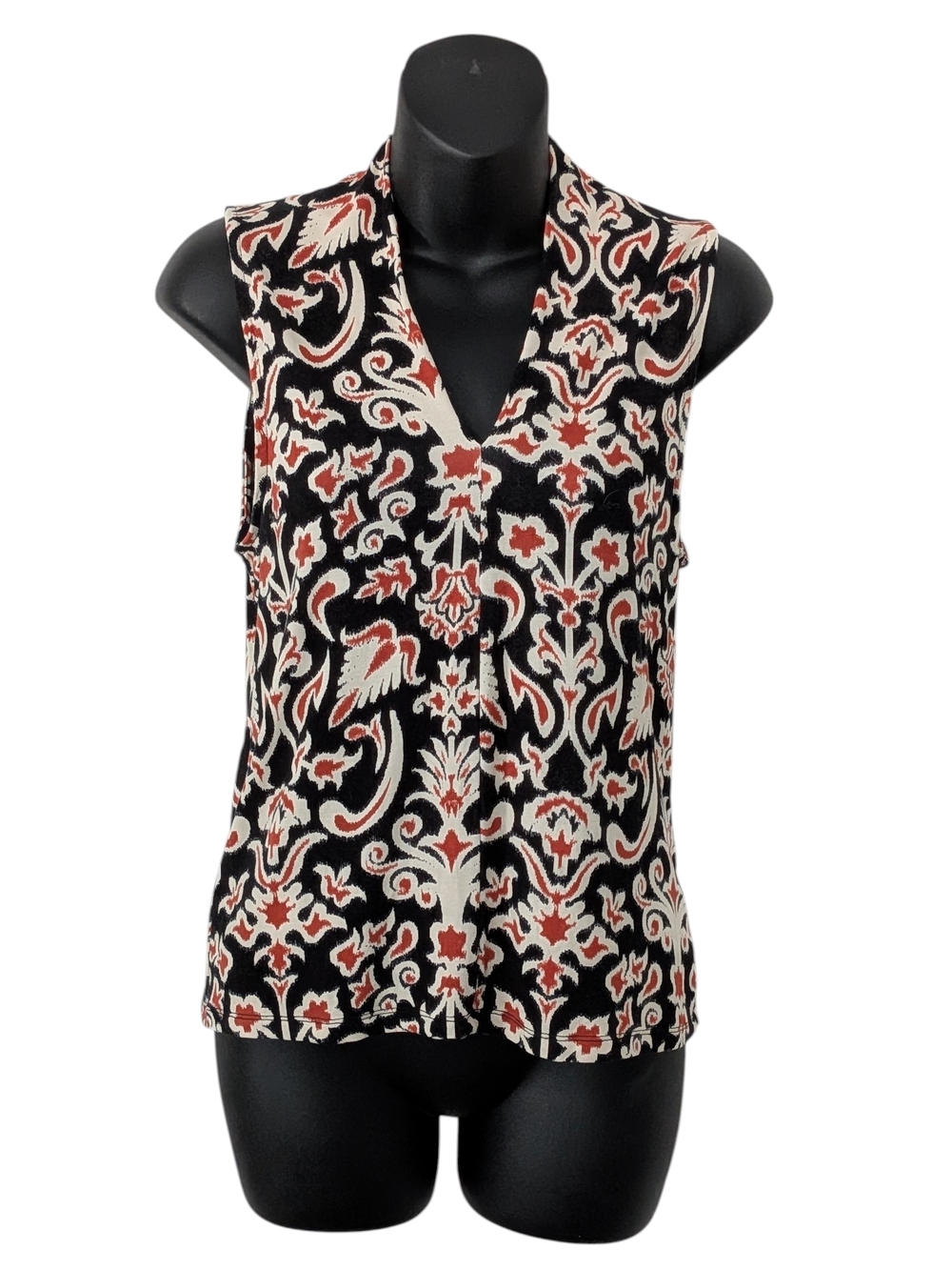 Jules & Leopold Black Rust And Cream Damask Print Sleeveless V-Neck Top